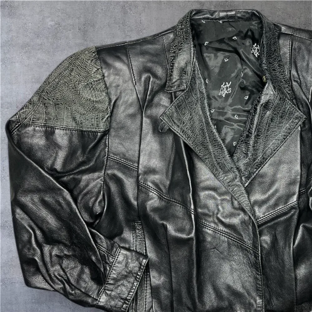 Vera Pelle Women’s Italian Leather Jacket US 10 Black Croc